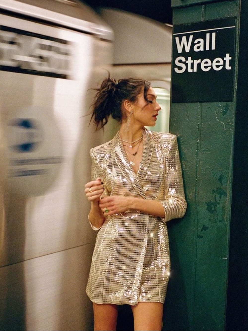 Zara Blogger Fave Metallic Gold Sequin Blazer Dress Size Large